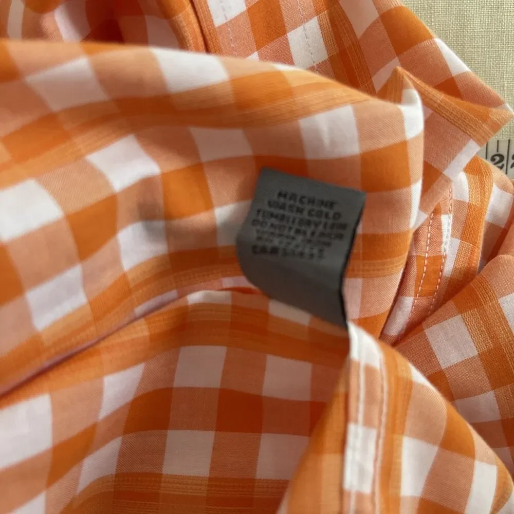 Johnston & Murphy tailored fit Orange Gingham Plaid shirt Contrast Trim Size M